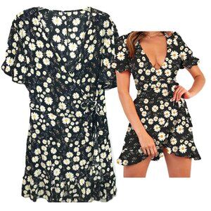 Relipop Floral Wrap Dress Black White Yellow Women 2XL NEW
